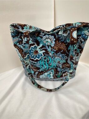 VTG Monogram "JLP" Vera Bradley Java Blue Retired Spring 2006 Shoulder Snap Bag